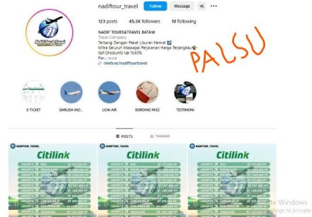 Hati-hati Akun Palsu: Nadif Tour Batam Tegaskan Tidak Jual Tiket Pesawat Online