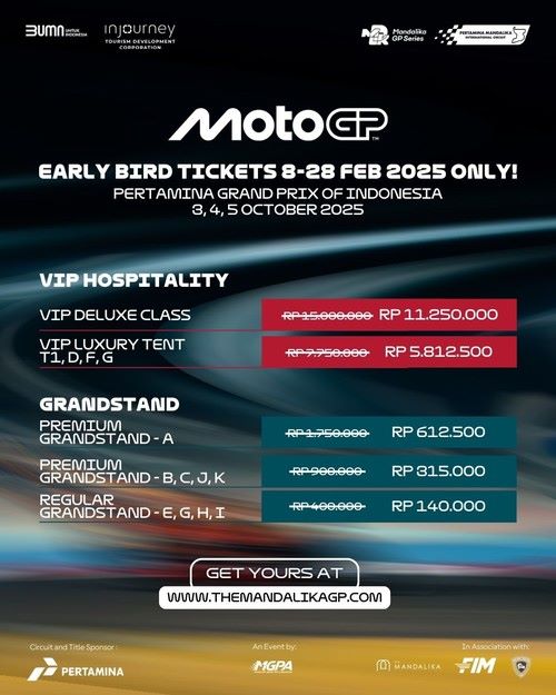 Harga Tiket MotoGP Mandalika 2025 Berlaku 3 Hari! Nonton Full Race Hanya Bayar Sekali