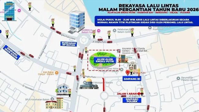 Catat! Rekayasa Lalu Lintas Malam Tahun Baru 2026 di Batam, Sejumlah Jalan Ditutup