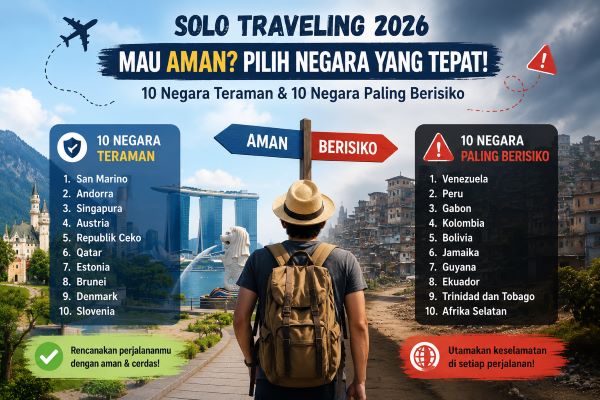 Mau Solo Traveling? Ini 10 Negara Paling Aman dan 10 Negara Paling Berisiko Dikunjungi Tahun 2026